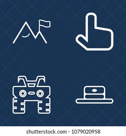 Premium set of outline vector icons. Such as rock, element, nature, button, road, clothing, cursor, wheel, sign, summer, click, uniform, atv, race, mountain, pointer, quad, fresh, cap, hat, fun, head