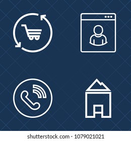 Premium set of outline vector icons. Such as architecture, call, graphic, telephone, commerce, house, food, residential, store, refreshment, circle, support, sale, sign, man, contact, retail, profile
