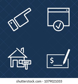 Premium set of outline vector icons. Such as buy, business, write, pointing, showing, home, pen, apartment, human, man, real, building, ok, looking, mortgage, banking, payment, estate, sale, approve