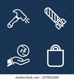 Premium set of outline vector icons. Such as brush, investment, construction, burn, tool, giving, danger, female, heat, financial, power, explosive, destruction, hammer, people, decoration, explosion