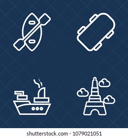 Premium set of outline vector icons. Such as old, skate, europe, navy, france, street, naval, french, active, kayak, battleship, rowing, war, warship, skater, canoe, tower, extreme, youth, fun, sea