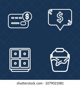 Premium set of outline vector icons. Such as business, can, empty, balance, bucket, handle, household, label, banking, account, sale, clean, pay, square, plastic, container, currency, wealth, cash