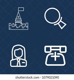 Premium set of outline vector icons. Such as job, employment, phone, work, contact, man, button, sign, royal, people, fairytale, business, fantasy, recruitment, landscape, look, architecture, call