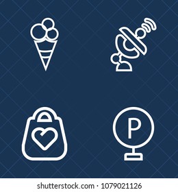 Premium set of outline vector icons. Such as frozen, transportation, system, science, traffic, brown, fashion, technology, flavor, bag, vehicle, automobile, road, transport, wireless, dessert, urban
