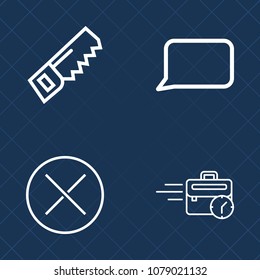 Premium set of outline vector icons. Such as screwdriver, bubble, cancel, saw, dialog, job, desk, background, hammer, repair, remove, building, office, internet, shape, cross, computer, drill, web, no