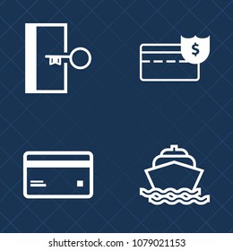 Premium set of outline vector icons. Such as buy, paying, coin, evacuation, door, financial, payment, fire, danger, shopping, doorway, money, currency, speed, wealth, blue, nautical, plastic, debit