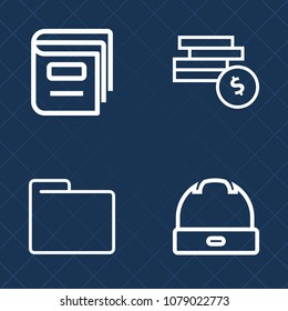 Premium set of outline vector icons. Such as office, concept, dollar, cap, financial, file, book, coin, white, library, fashion, clothing, style, banking, document, learning, information, education