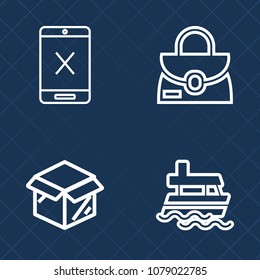 Premium set of outline vector icons. Such as leather, network, delivery, carton, luggage, vessel, box, connection, object, tv, fashion, package, packaging, transportation, cable, unpacking, house, new