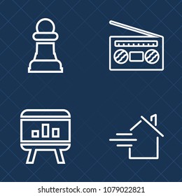Premium set of outline vector icons. Such as music, audio, concept, studio, home, knight, estate, horse, player, rent, chessboard, abstract, infographic, volume, black, play, sale, apartment, record