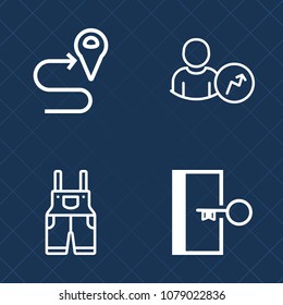 Premium set of outline vector icons. Such as clothing, graph, chart, protection, male, web, pointer, route, uniform, emergency, diagram, doorway, jacket, arrow, business, gps, work, white, road, suit