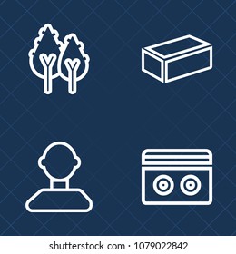 Premium set of outline vector icons. Such as wall, construction, internet, audio, profile, retro, business, plant, male, wood, park, outdoor, house, cassette, social, record, growth, pine, old, forest