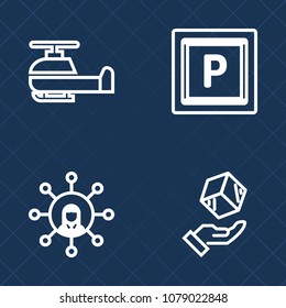 Premium set of outline vector icons. Such as box, element, road, delivery, cutout, shipping, communication, traffic, package, helicopter, lot, rotor, sky, cargo, blade, zone, flight, display, mobile