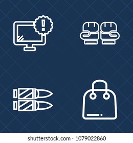 Premium set of outline vector icons. Such as display, desktop, boxer, buy, store, gift, ammo, paper, virus, monitor, fight, competition, boxing, problem, sale, bullet, warning, army, glove, steel, war