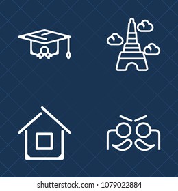 Premium set of outline vector icons. Such as property, graduation, academic, carnival, celebration, paris, ceremony, student, school, architecture, achievement, degree, construction, sky, urban, metal