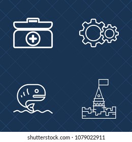 Premium set of outline vector icons. Such as fishing, animal, old, concept, kit, building, help, water, palace, man, healthy, architecture, health, seafood, doctor, fresh, king, people, background