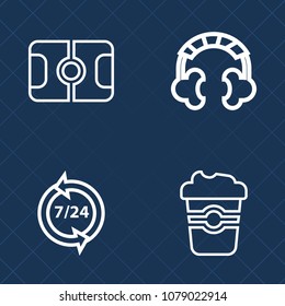 Premium set of outline vector icons. Such as cappuccino, grass, hot, operator, goal, support, ball, beverage, pitch, sport, football, drink, technology, caffeine, gadget, help, device, lawn, call, cup