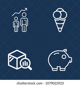 Premium set of outline vector icons. Such as ice, concept, bank, sundae, summer, progress, manager, human, food, business, success, data, economy, financial, potential, milk, logistics, ball, flavor