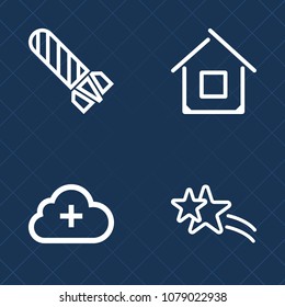 Premium set of outline vector icons. Such as bomb, star, falling, heat, door, property, construction, housing, explode, house, burn, home, internet, residential, shiny, web, explosion, power, network