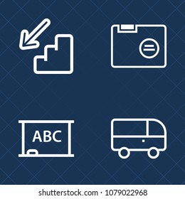 Premium set of outline vector icons. Such as stairs, drawing, down, space, traffic, speed, walk, folder, chalk, open, upstairs, road, file, frame, travel, object, chalkboard, business, city, education