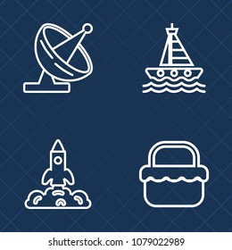 Premium set of outline vector icons. Such as internet, nautical, wireless, wave, digital, launch, television, satellite, ocean, signal, antenna, dish, astronaut, sea, water, mission, technology, grass