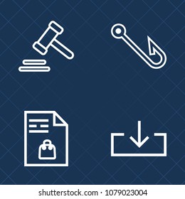 Premium set of outline vector icons. Such as water, web, hook, fish, judgment, lawyer, food, judge, paper, shopping, gavel, law, grocery, catch, courthouse, jury, authority, button, legal, court, list