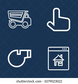Premium set of outline vector icons. Such as house, lorry, arrow, heavy, vehicle, game, tipper, coach, object, referee, machine, home, internet, car, business, truck, transport, transportation, cursor