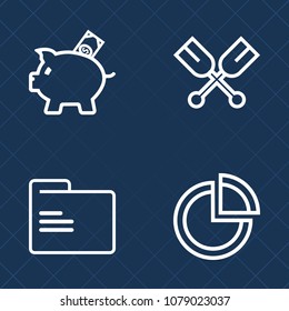 Premium set of outline vector icons. Such as oar, blank, object, water, currency, diagram, folder, bank, data, finance, chart, financial, paddle, pig, savings, canoe, white, template, presentation
