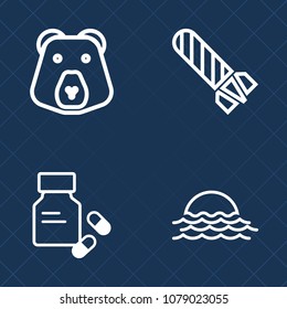 Premium set of outline vector icons. Such as pharmacy, explosive, head, burn, flame, wildlife, power, explode, bear, grizzly, fire, destruction, pill, wild, drug, smoke, predator, antibiotic, vitamin