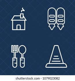 Premium set of outline vector icons. Such as ladder, step, dinner, restaurant, meal, estate, up, concept, tree, home, knife, architecture, building, residential, property, work, apartment, climb, new