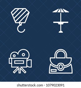 Premium set of outline vector icons. Such as travel, industry, white, lens, night, house, fashion, structure, old, wooden, counter, vintage, accessory, work, style, cafe, bag, dark, restaurant, coffee