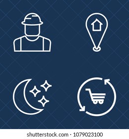 Premium set of outline vector icons. Such as construction, engineer, night, web, person, hat, business, nature, people, store, industrial, male, map, man, astronomy, light, builder, sky, moon, market
