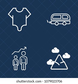 Premium set of outline vector icons. Such as public, white, growth, body, fashion, landscape, hill, management, vehicle, development, potential, model, woman, travel, motivation, career, transport