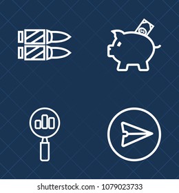 Premium set of outline vector icons. Such as danger, horizontal, phone, bullet, message, business, savings, smartphone, financial, magnifier, investment, pig, internet, economy, look, web, piggy, save