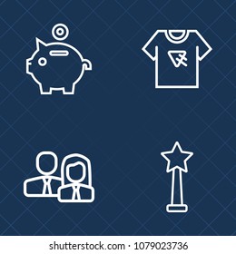 Premium set of outline vector icons. Such as office, winner, print, pig, cash, save, bank, man, style, shirt, corporate, person, worker, money, typography, fashion, business, piggy, economy, coin, tee