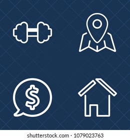 Premium set of outline vector icons. Such as strength, woman, training, real, location, web, physical, business, architecture, map, workout, active, activity, road, gym, advertising, sportive, white