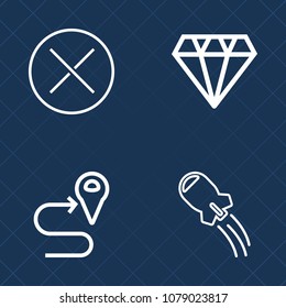 Premium set of outline vector icons. Such as rocket, map, no, location, crystal, satellite, galaxy, direction, space, web, button, diamond, cancel, route, delete, technology, science, precious, gps