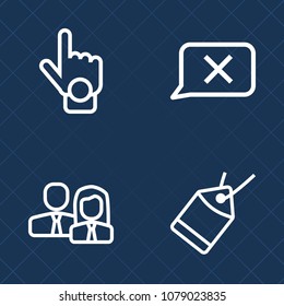 Premium set of outline vector icons. Such as cartoon, price, person, business, touch, work, internet, staff, closed, sign, index, point, arm, press, chat, team, happy, man, female, worker, people, tag