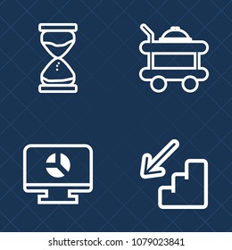 Premium set of outline vector icons. Such as downstairs, clock, food, watch, hourglass, breakfast, diagram, morning, graph, luxury, up, measure, template, flow, hour, stairs, glass, hotel, measurement