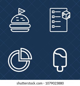 Premium set of outline vector icons. Such as shipping, meal, snack, infographic, data, cargo, diagram, presentation, salad, tomato, graph, lettuce, slice, delivery, storage, dessert, freight, meat