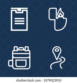Premium set of outline vector icons. Such as sign, light, gps, shipping, object, pointer, rucksack, strap, location, route, gas, color, smoke, lighter, back, style, packaging, direction, flammable