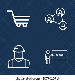 Premium set of outline vector icons. Such as store, male, web, go, builder, man, market, business, industry, display, food, cellphone, professional, element, application, digital, holding, trolley