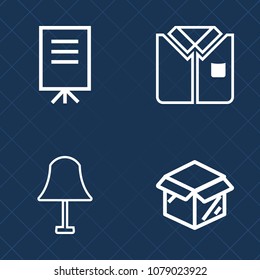 Premium set of outline vector icons. Such as group, office, sleeve, cotton, modern, new, bulb, carton, businesswoman, people, illumination, adult, confidence, decoration, meeting, interior, unpacking