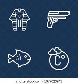 Premium set of outline vector icons. Such as danger, ancient, egyptology, meteorology, weather, religion, pistol, fishing, animal, measurement, history, scale, degree, mythology, seafood, nature, war