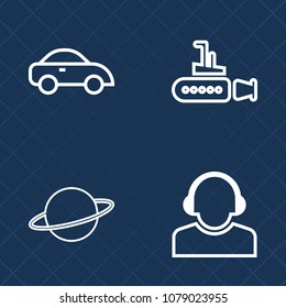 Premium set of outline vector icons. Such as taxi, service, sign, nature, traffic, yellow, fish, ocean, car, galaxy, deep, nautical, astronomy, planet, vehicle, space, solar, boat, center, star, team