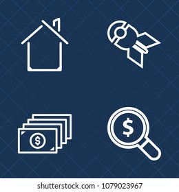 Premium set of outline vector icons. Such as internet, house, residential, explode, attack, housing, nuclear, website, sign, war, money, home, find, military, cash, estate, concept, web, weapon, coin