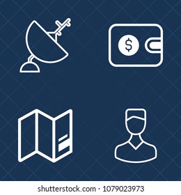Premium set of outline vector icons. Such as credit, buy, global, pay, planet, user, money, radio, human, earth, payment, world, graphic, wallet, satellite, avatar, cash, antenna, finance, head, purse
