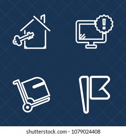 Premium Set Of Outline Vector Icons. Such As Red, Screen, Estate, Internet, Usa, Alert, Property, Nation, Desktop, Airport, Baggage, Warning, Pc, Real, Apartment, Flag, Danger, Luggage, Problem, Buy