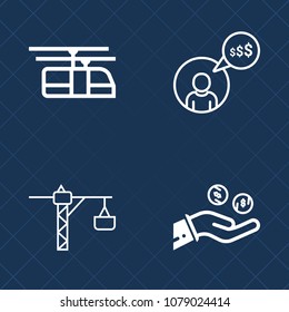 Premium set of outline vector icons. Such as communication, hand, transport, internet, online, electric, railroad, person, banking, blue, technology, equipment, entrepreneur, ropes, railway, currency