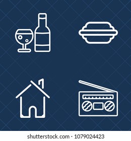 Premium set of outline vector icons. Such as fast, lettuce, food, sandwich, modern, cheese, winery, unhealthy, meal, merlot, wineglass, estate, volume, beef, snack, construction, glass, alcohol, wine