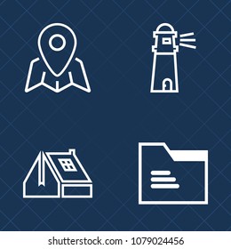 Premium set of outline vector icons. Such as property, marker, blank, sign, residential, beach, navigation, light, sea, water, coast, sky, empty, office, location, architecture, modern, map, roof, web